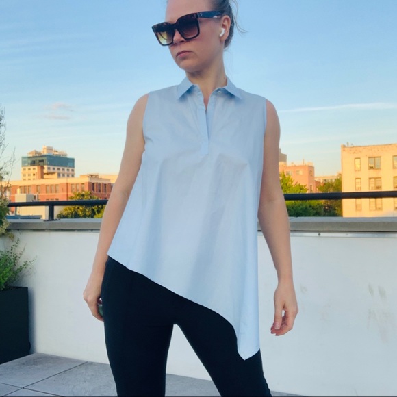 🚢 NWT BECKEN High-Low Sleeveless Blue Blouse - Picture 6 of 16